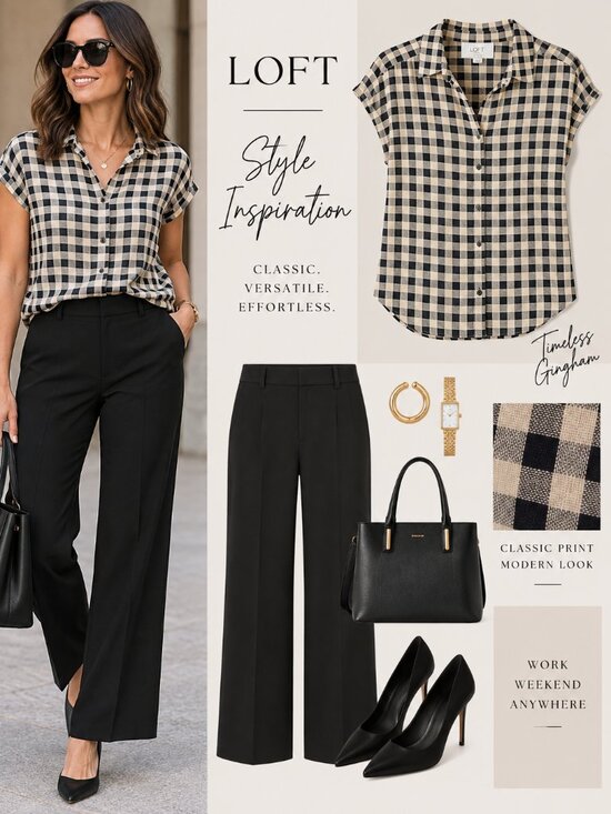 LOFT Tops - LOFT black & Cream Gingham Blouse - Med